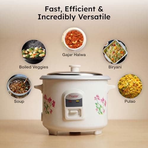 Prestige PRWO 0.6 L Electric Rice Cooker with 2 cooking pans|Detachable power cord|Durable body|Cool touch handles|White| Raw capacity-0.3L|Cooked capacity-0.6 L|Cooks for a family of 1 to 2 members 5