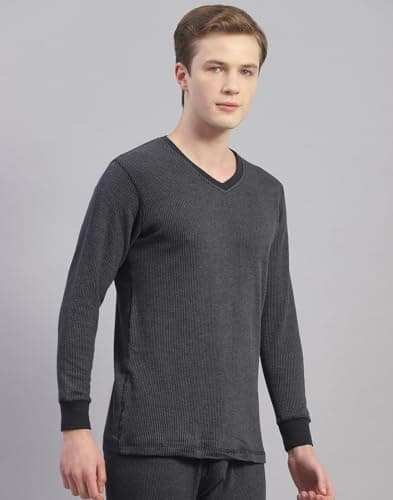 Monte Carlo Mens Black Solid Cotton Blend V Neck Full Sleeve Thermal Vest (6230BM7BL-0-38) 3
