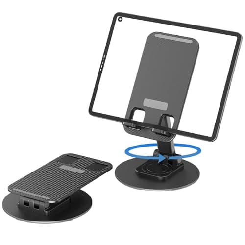 TARKAN 360° Rotating Phone Holder for Home/Office Desk, Foldable & Adjustable Height & Angle Universal 4-10" Mobile Stand (Black) 3