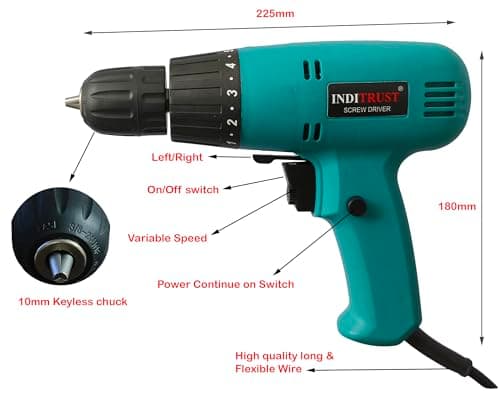 Inditrust 350W Electric screwdriver machine 10mm WITH 6 MONTHS WARRANTY 100% Copper Winding left/right rotation and speed control 4