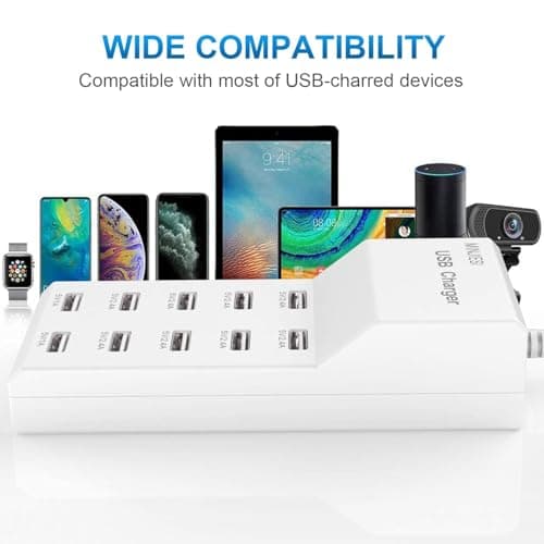 DooBuy 10-Port USB Charging Station, 60W 12A, Multiple Charging Block/Power Strip for Smartphones, Tablets, Smartwatches 2