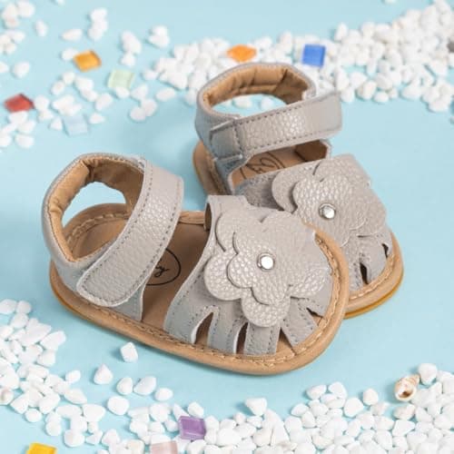 Neska Moda 6 to 12 Months Baby Girls Anti-Slip Floral Design Hook & Loop Sandal (Grey)-BT4674 3