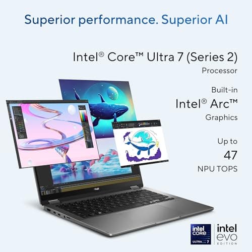 ASUS Vivobook 14 Flip, Intel Core Ultra 7 (Series 2), Intel Arc iGPU,47TOPS,16GB,512GB,FHD+ Touch Screen,14", Windows 11,M365 Basic (1Year)*,Office 2024,Gray,1.57 kg, TP3407SA-QL025WS, Copilot+ AI PC 3