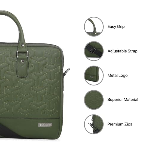eller santé® 15 Inch Laptop Bag Leather Collection Messenger Organizer Shoulder Sling Office Bag for Men & Women With Adjustable Strap for Laptop and MacBook up to 15" (Green) 2