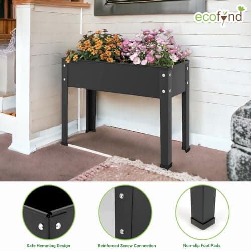 ecofynd Cleo Raised Plant Box, Elevated Planter, Metal Raised Garden Bed, Standing Plant Stand, Indoor and Outdoor Grow Container for Vegetables and Flowers (24Lx12Wx18H) | Black 5