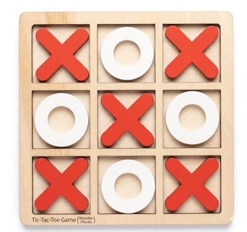 Wooden Tic Tac Toe Board Game (18x18cm) Classic XOXO Strategy Puzzle for Kids & Adults Portable Travel Size Brain Teaser Perfect Birthday & Festival Gift Item Random Color (1 Piece)