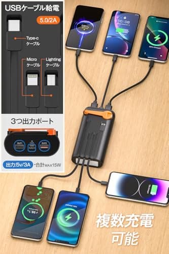 Solar Power Bank, Hand Crank Charging, 2025 New & Fast Charging, Up to 3A Output/Output, Solar Charger, 61,200 mAh, Built-in 4 Cables, Type-C Mobile Battery, IPX7 Waterproof, Shockproof, Mobile Phone 3