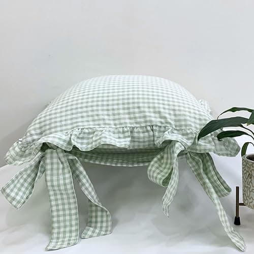 Sleepy Threads Checkered Cotton Cushion Cover 16x16 Inch | Soft Envelope Closure Sofa Cushion Covers with Frills for Living Room, Chair, Bedroom and Couch Decor, Cushion Covers Cotton (Sage Green) 3