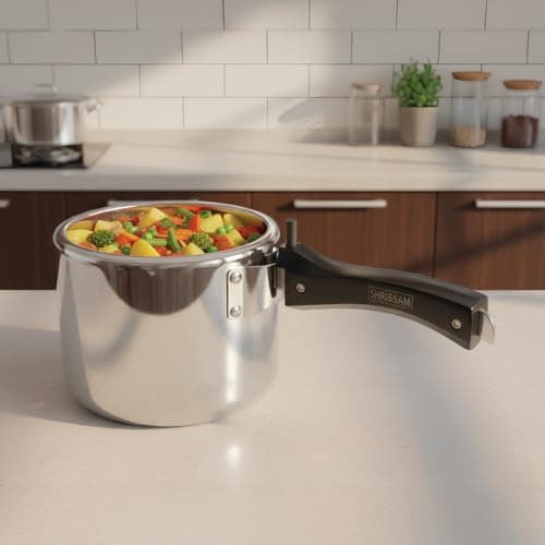 Shri & Sam 3 Litre Stainless Steel Pressure Cooker | Mirror Finish Pressure Cooker with Induction Base | Inner Lid Design | Gas & Induction Compatible | Durable Everyday Cooking Cooker 5