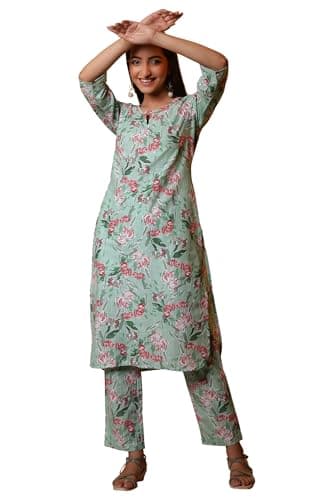 Aurelia Women Floral Print Rayon Co-Ord Kurta Set with Trousers_24FEAS14913_M