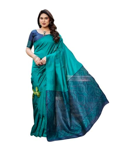 Yashika Women's Cotton Silk Beautiful Printed Saree | Rama Color Saree | Women Sari | Saree