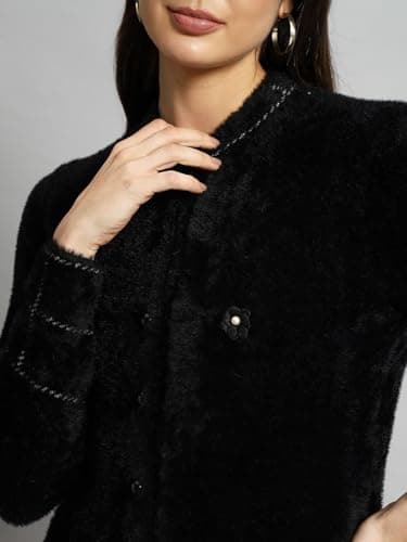eWools Woolen Fullsleeves Cardigans Sweater for Women (Black, Large) 4