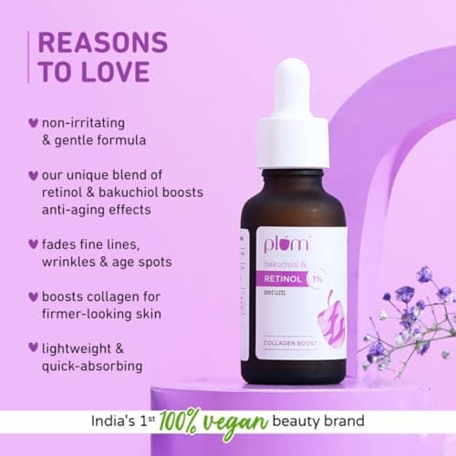 Plum 1% Retinol Advanced Anti Aging Night Face Serum with Bakuchiol | Boosts Collagen, Reduces Fine Lines & Wrinkles | Retinol Serum for Face | for Women & Men | Suits All Skin Types | 20ml 2