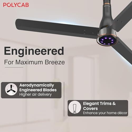 Polycab Wizzy Prime 1200mm BLDC Ceiling Fan with remote |BEE 5 Star Rated, Higher Air Delivery|LED Indicator,Reverse,Boost,Sleep and Breeze Mode,Free Installation|3 Years Warranty 【Matt Black】 4
