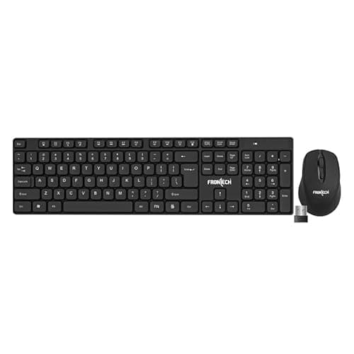 Frontech Wireless Rechargeable Keyboard & Mouse Combo Set | 2.4GHz USB Connectivity | 104 Keys | 3 Buttons | 1600 DPI Mouse | Compatible with PC/Laptop/Mac (KB-0029, Black)