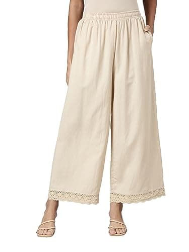 Go Colors_Women_Linen Lace Palazzo_Light Beige_M