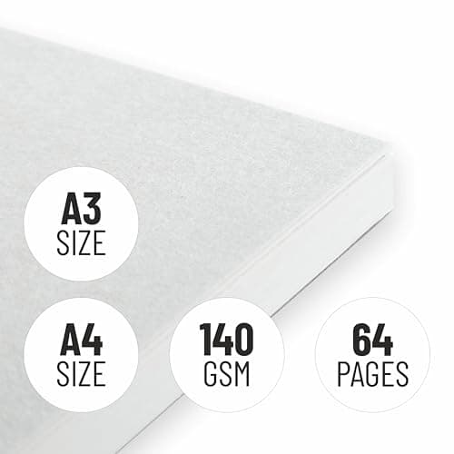Anupam Pro Sketcher Drawing Book with Butter Paper Pages A3 Size Spiral-Bound Sketchpad 140 GSM for Artists, Kids & Professionals Pencil Charcoal Pastels (32 Sheets, 64 Pages) 3