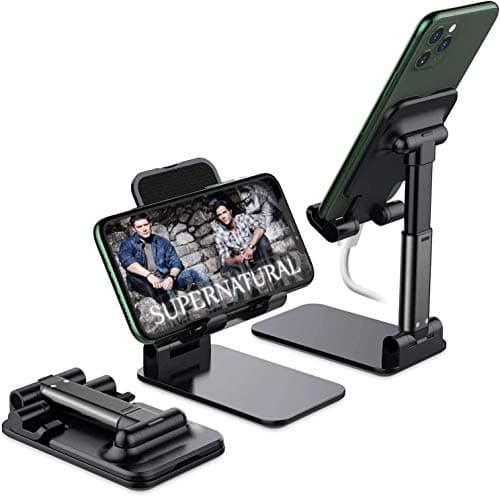 HOLD UP Adjustable Cell Phone Stand, Foldable Portable Phone Stand Phone Holder for Desk, Desktop Tablet Stand Compatible with Mobile Phone/iPad/Tablet (Black) 3