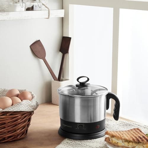 amazon basics Electric Multipurpose Kettle | for boiling Water, Eggs | Making Tea, Coffee| Stainless Steel Body with Automatic Shut-off | 18.3L x 15.7W x 19.1H cm | 1.2 L | 220 Volts | Silver, Black 5