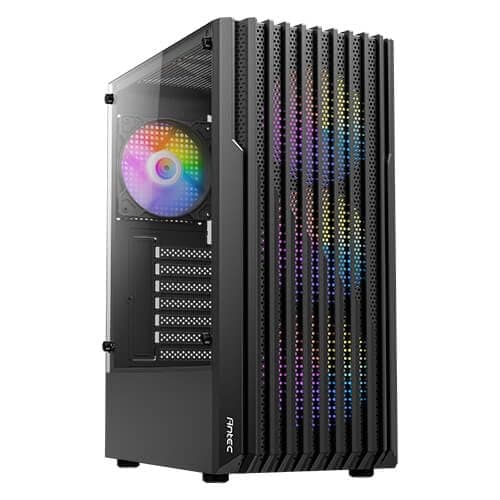 Antec AX22 Elite Mid-Tower Case - Black | Supports ATX, M-ATX, ITX | 3 x 120mm Fixed RGB Fans & 1 x 120mm RGB Rear Fan | Tempered Glass | Support 240mm Radiator | Max GPU Length 295mm 2