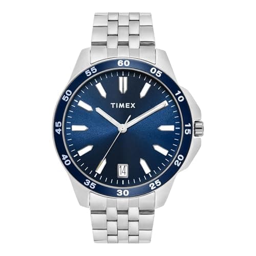 TIMEX Analog Watch for Man with Blue Round Dial & Silver Stainless Steel Bracelet Band Water Resistant Men's Wrist Watches - TWEG25300