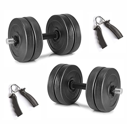 FitBox Sports Dumbbells Combo Weigth Plates & Hand Grips 4kg, Black, Polyvinyl Chloride (PVC) 4