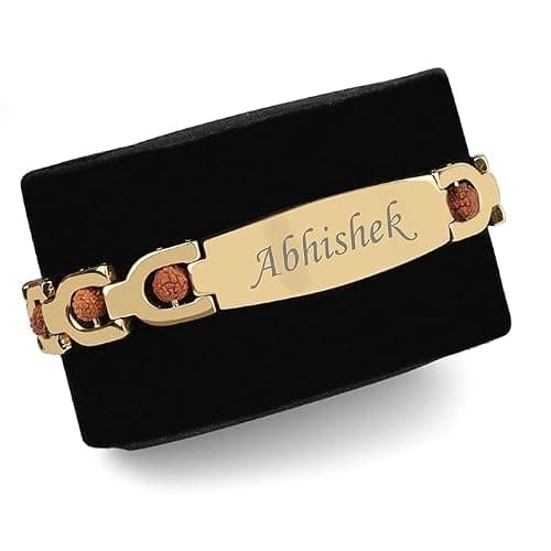 Customized Rudraksha Gold Plated Bracelet for Men | Personalized Rakhi Bracelet for Men | Rakshabandhan Rudraksha Bracelet with Name 2