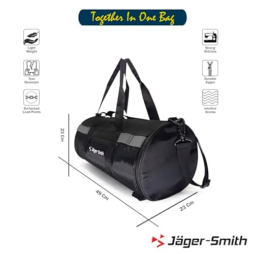 Jager-Smith JSGB401(Black,Grey) Unisex Gym Bag with Shoe Compartment | Front Pocket 3