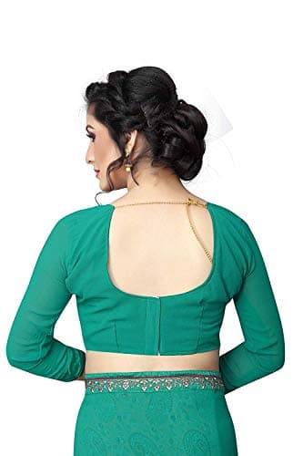 RAJESHWAR FASHION WITH RF Women's Half &Half Georgette Printed Saree With Lace & Blouse(A29 FIROZI RAMA_Free Size) 4