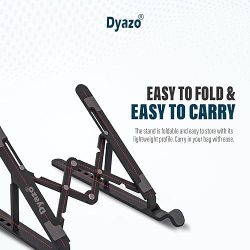 Dyazo ABS Plastic Laptop Stand Height & Angle Adjustable | Foldable | Portable | Laptops Raiser Compatible for MacBook, Lenovo, HP, Dell & Other notebooks Upto 15.6 inch (Black) 3