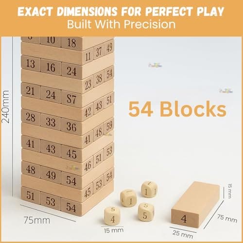 Toy Imagine 54 Pcs Wooden Tumbling Tower Game – Indoor Stacking Puzzle Blocks for Kids, Adults & Families – Fun Balancing Toy for Boys & Girls of All Ages – Party Game & Brain Teaser 2