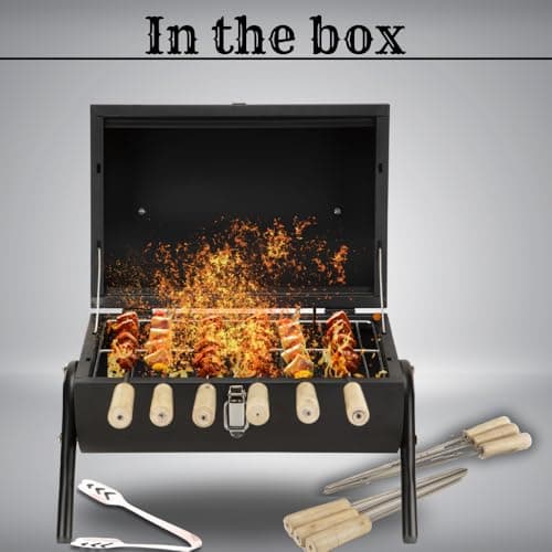 Wellberg Barrel Charcoal Barbeque Grill | Portable Outdoor BBQ Tandoor with Skewers, Heavy Duty Iron Body for Home & Garden Cooking 5