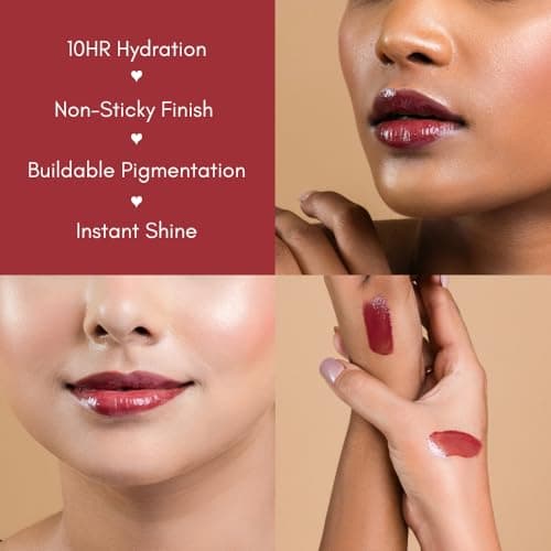 MyHues HyGlow Lip Elixir Lip Gloss for Women | Lip Oil, Infused with Jojoba Oil, Almond Oil, Plant Derived Squalane & Shea Butter, Nourishing | Moisturizing and Hydrating, Glossy Finish Rose Pink – Ya 3