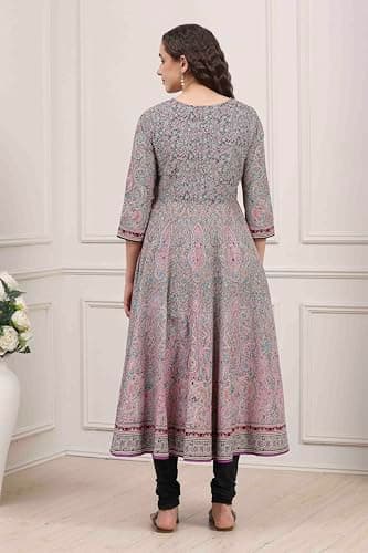Biba Women Purple Cotton Printed Anarkali Suit Set_38 5