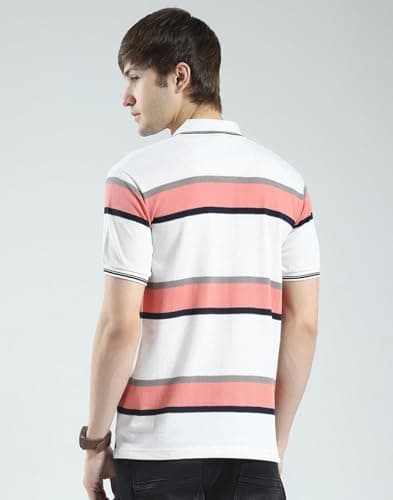 Monte Carlo Men's Regular Fit Striped Polo T-Shirt | Half Sleeve | Collared Neck | Casual Wear T Shirt for Men's Off White L (Pack of-1) 4