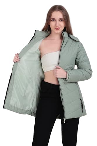 Brazo Long Hooded Puffer Jacket | Warm Winter Coat with Full Zip & Pockets | Lightweight Insulated Outerwear for Women's (IN, Alpha, M, Regular, Pista) 5