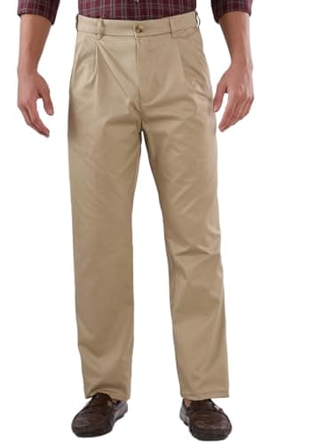 Colorplus Men Comfort Fit Twill Pattern Pure Cotton Double Pleat Casual Trouser Khaki