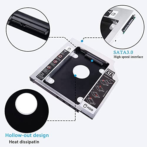 WISTAR 12.7mm Universal SATA 2nd HDD SSD Caddy, Second 2.5 Inch SATA Hard Disk Drive Enclosure Adapter, CD DVD Optical Bay for Dell HP Asus Acer Sony Apple iMac Laptop Computer Replacement Parts 4