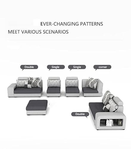 Torque - Callister 12 Seater Interchangeable Sofa for Living Room (Left Side, Beige & White) | Large U Shape Fabric Sofa Couch with 4 Puffy & Storage | 1 Years Warranty 4
