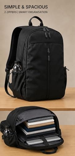 Water Resistant Laptop Backpack for Men & Women, Black, 30L, with Bottle Pocket & Multiple Compartments, Casual Travel Bag 5