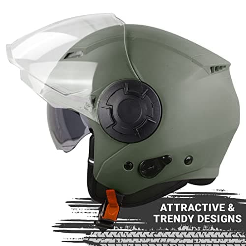 Steelbird GT Dashing ISI Certified Open Face Helmet for Men and Women with Inner Sun Shield ( Dual Visor Mechanism ) (Large 600 MM, Dashing Battle Green) 3