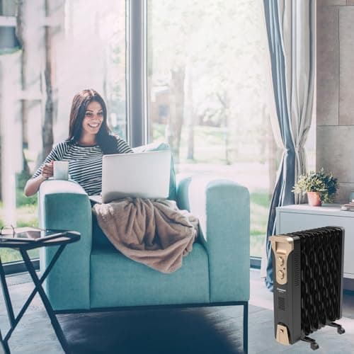 Crompton 09 Fin Insta Ferver wave Fin OFR (Oil Filled Radiator)|Room Heater|2400 W|3 Heat Settings & PTC Fan Heater|Over heat & Tilt protection |360° Heating (Black)|2yrs warranty|Black & Copper 4