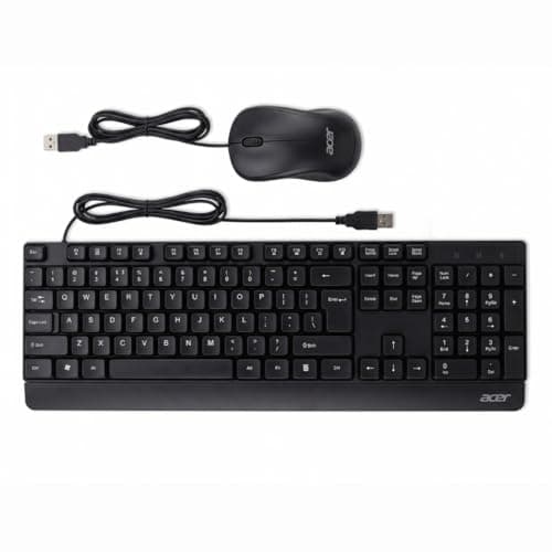 Acer OfficeLite KM200 Wired Keyboard and Mouse Combo | Full-Size 104-Key Layout with Rupee Symbol (₹) | 1000 DPI High-Precision Optical Mouse | 1.25m Cable | Durable Matte Black | 1 Year Warranty