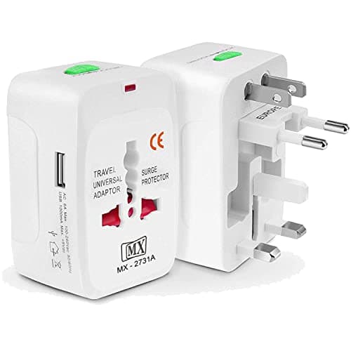 MX Universal Travel Adapter International All in One Worldwide Travel Multi Plug Adapter with Build in Single Port USB Charger Multi Type Power Outlet for USA EU UK AUS Cell Phone Laptop smart Phone