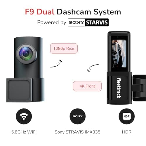 Fleettrack F9 Dual DashCam for Car | 4K Front + 1080P Rear | Sony STARVIS IMX335 | 5.8GHz WiFi | 1.47” IPS Display | G-Sensor | Parking Mode | 140° Wide Angle | 512GB Support 3