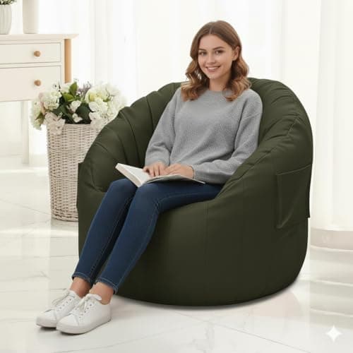 Premium Lounge Bean Bag Sofa Pattern with Footrest & Pillow-(Olive Green) | Ultra-Comfort | Bean Bag with Side Pocket (Cover Only Without Beans) 5XL-Size 2