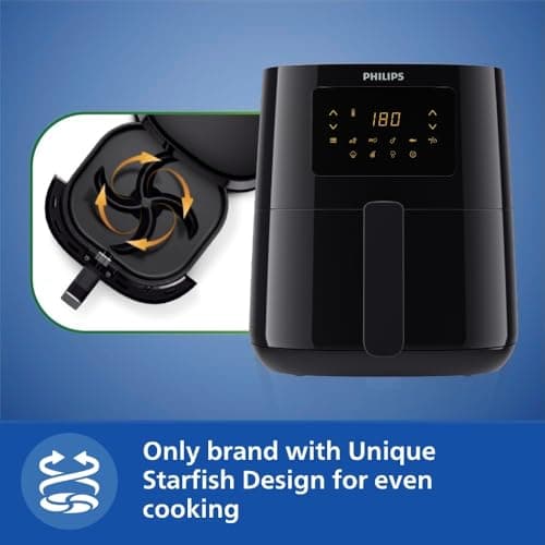 PHILIPS Digital Air Fryer HD9252/90 with Touch Panel, uses up to 90% less fat, 7 Pre-set Menu, 1400W, 4.1 Liter, with Rapid Air Technology (Black), Large 4