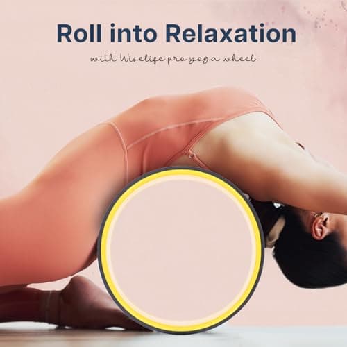 Wiselife Yoga Wheel Pro For Men & Women|Big Circle Wheel For ABS, Home Training, Deep Tissue Massage, Back Pain, Stretching, Back Bends, Body Posture, Sweat Resistant | 13 X 6 Inch(Navy Blue+Yellow) 3