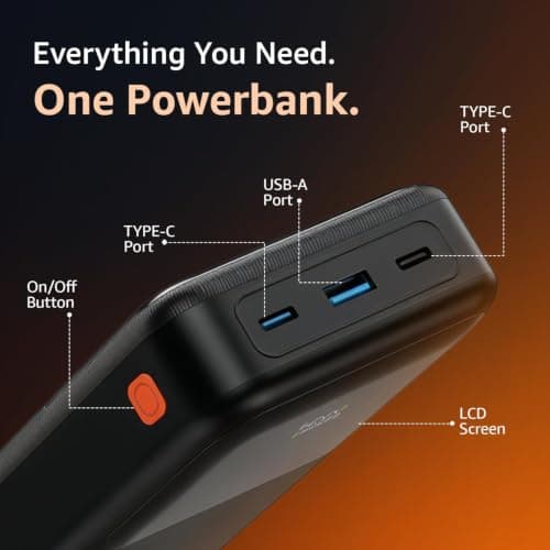 Amazon Basics 20000mAh 35W Fast Charging Power Bank | USB-C PD + USB-A QC Output | Digital Display | Portable Charger for Phones, Tablets & More | Black 5