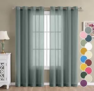 THE LINEN COMPANY Cotton Linen Solid Window Curtain Set with Steel Eyelet Rings- 4 Feet (Light Grey, Set of 2)